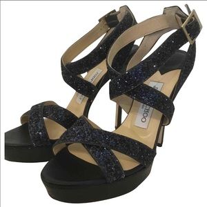 🖤EUC Black Jimmy Choo Vamp Glitter Strap Sandal with Platform